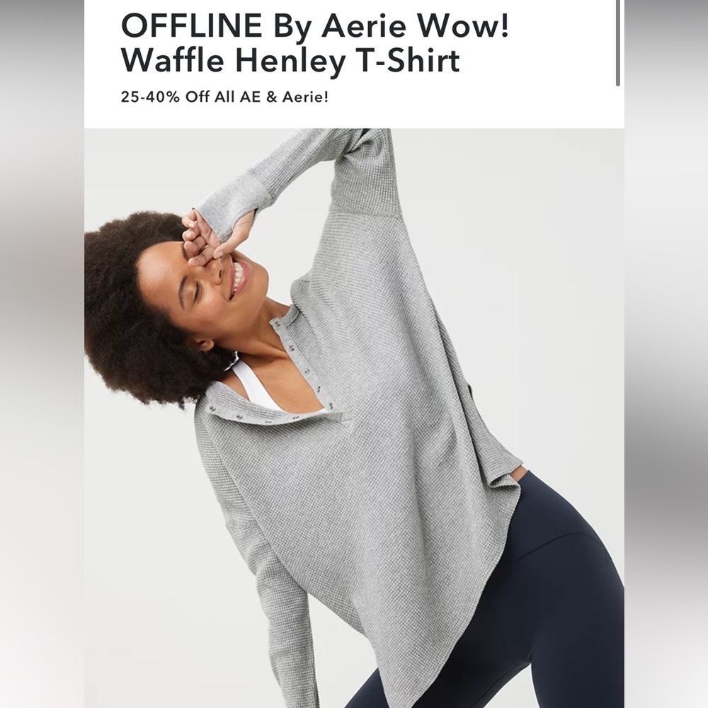 MOVING SALE Offline by Aerie Waffle Henley T-Shirt in Grey size XS